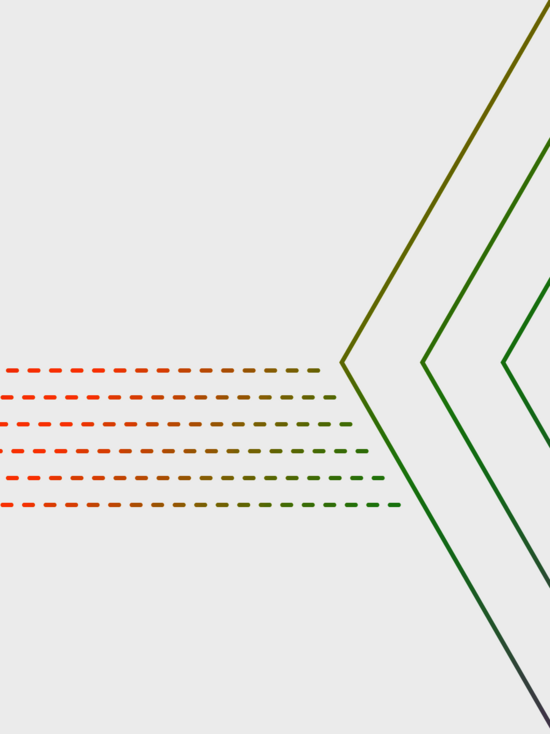 Grafik: große Pfeilspitzen aus bunten Linien von links nach rechts auf hellem Hintergrund